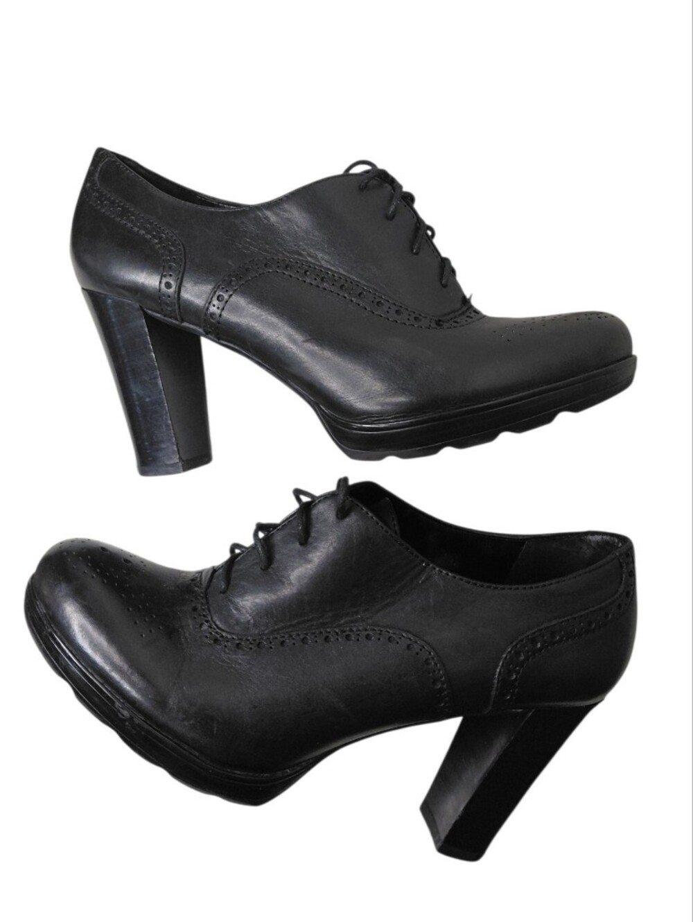 Franco Sarto Black Leather Oxford Lace-Up Block Heel Shoes Size 7.5